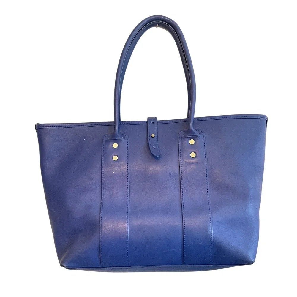 J.W. Hulme Co Leather Tote Bag Blue USA Made Heritage Workwear Carryall READ